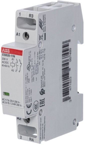 Модульный контактор ABB ESB20 1НО+1НЗ 20А 230В AC/DC, 1SBE121111R0611 в Казани